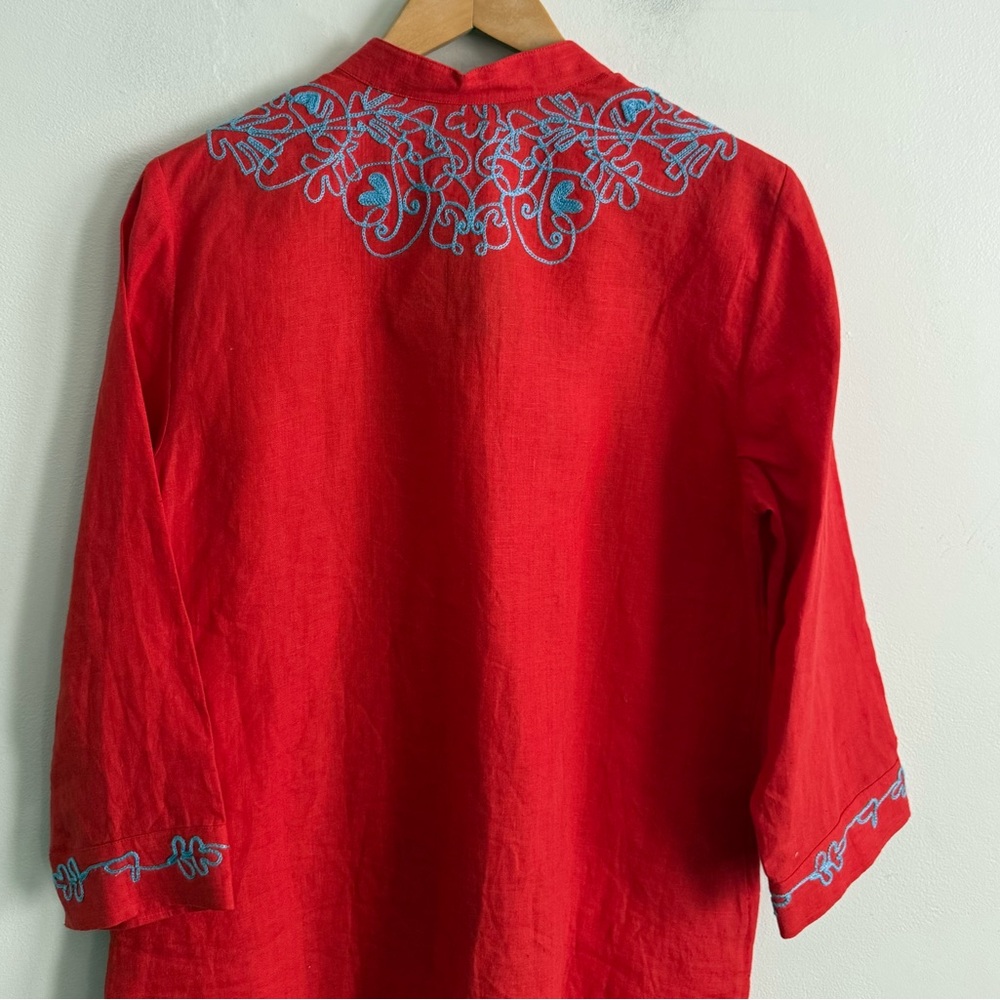 Brooks Brothers Linen Embroidered Tunic Top Red Blue Size 12 NWT - Picture 6 of 6